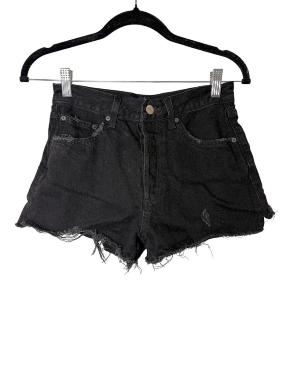 Denim Forum Black The Yoko High Rise Denim Shorts 2" Inseam Size 26